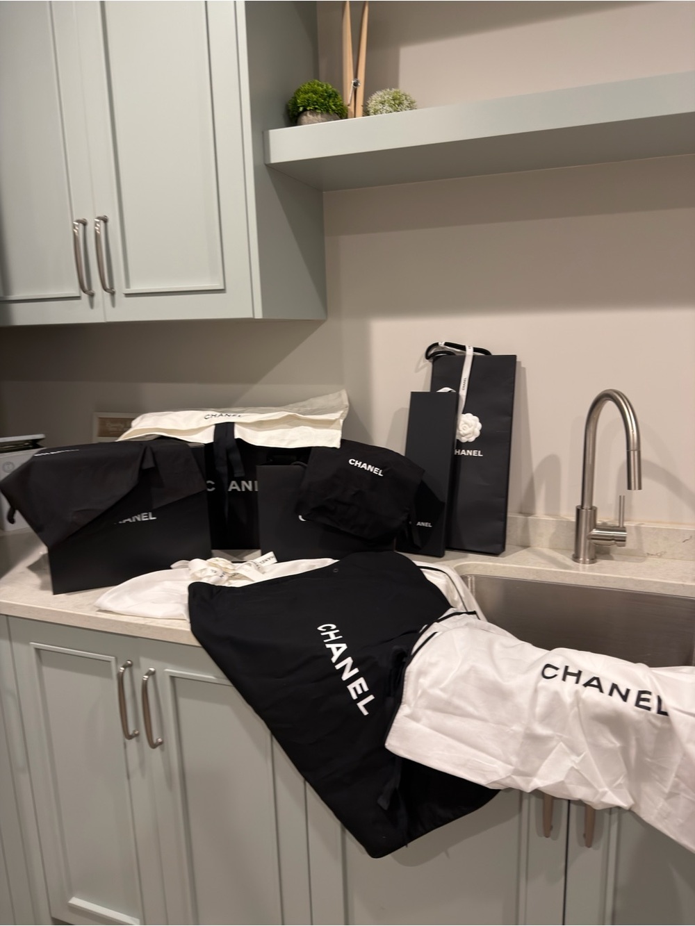 CHANEL Black and White Shopping & Dust Bag Set